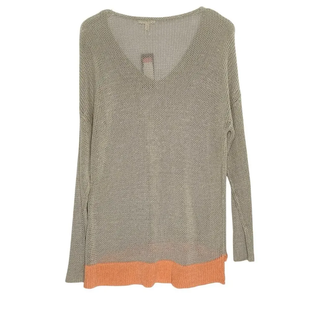 Eileen Fisher Womens V Neck Boxy Sweater XL NEW Natural Tan Peach 100% Linen